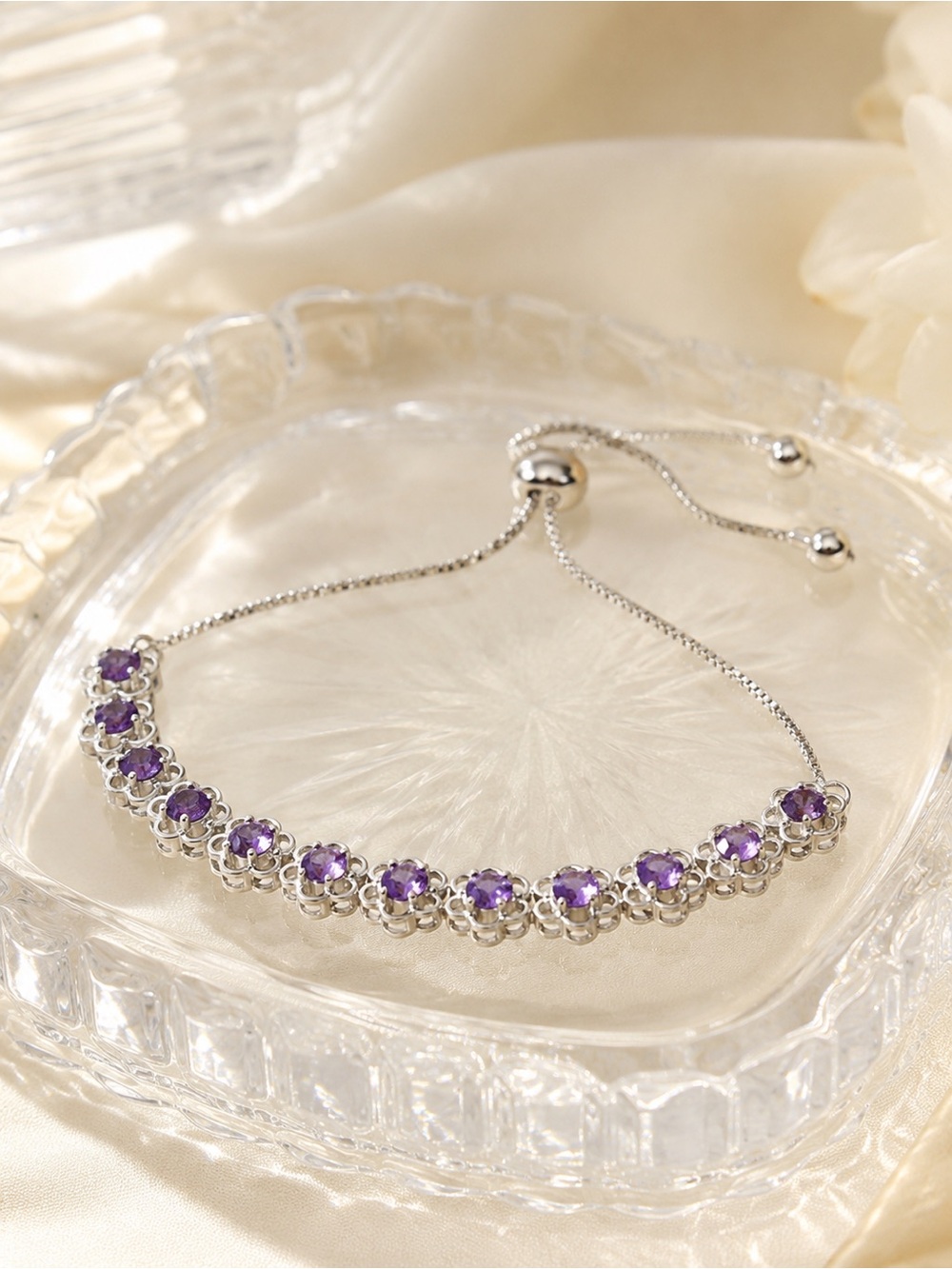 Simulated Purple Diamond CZ Bolo Bracelet Platinum Overlay 3.25 ctw